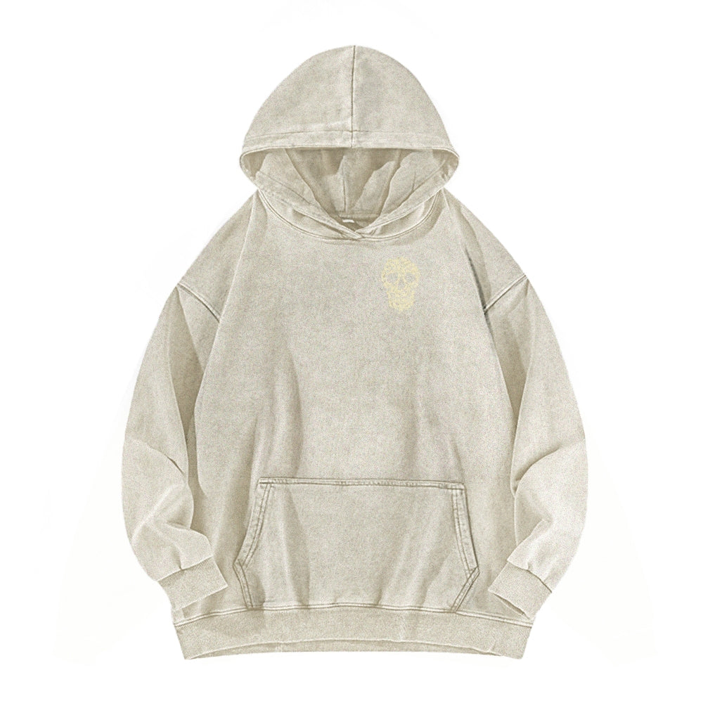 Cat Skull Front And Back Printing Vintage Washed Hoodie
