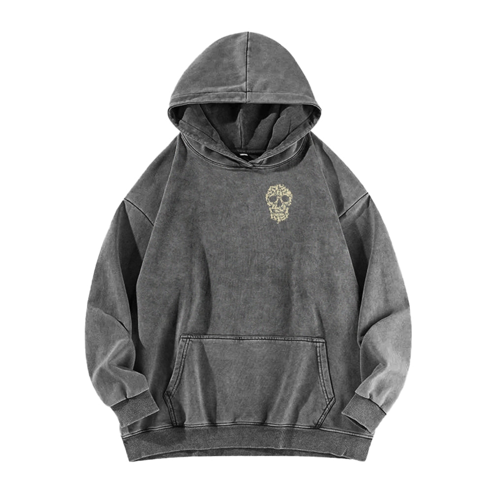 Cat Skull Front And Back Printing Vintage Washed Hoodie