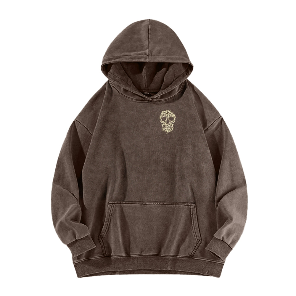 Cat Skull Front And Back Printing Vintage Washed Hoodie
