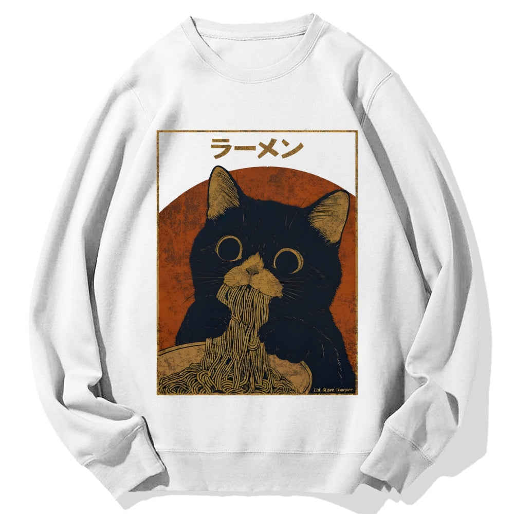 Black Cat Eating Ramen Cotton Sweatshirt