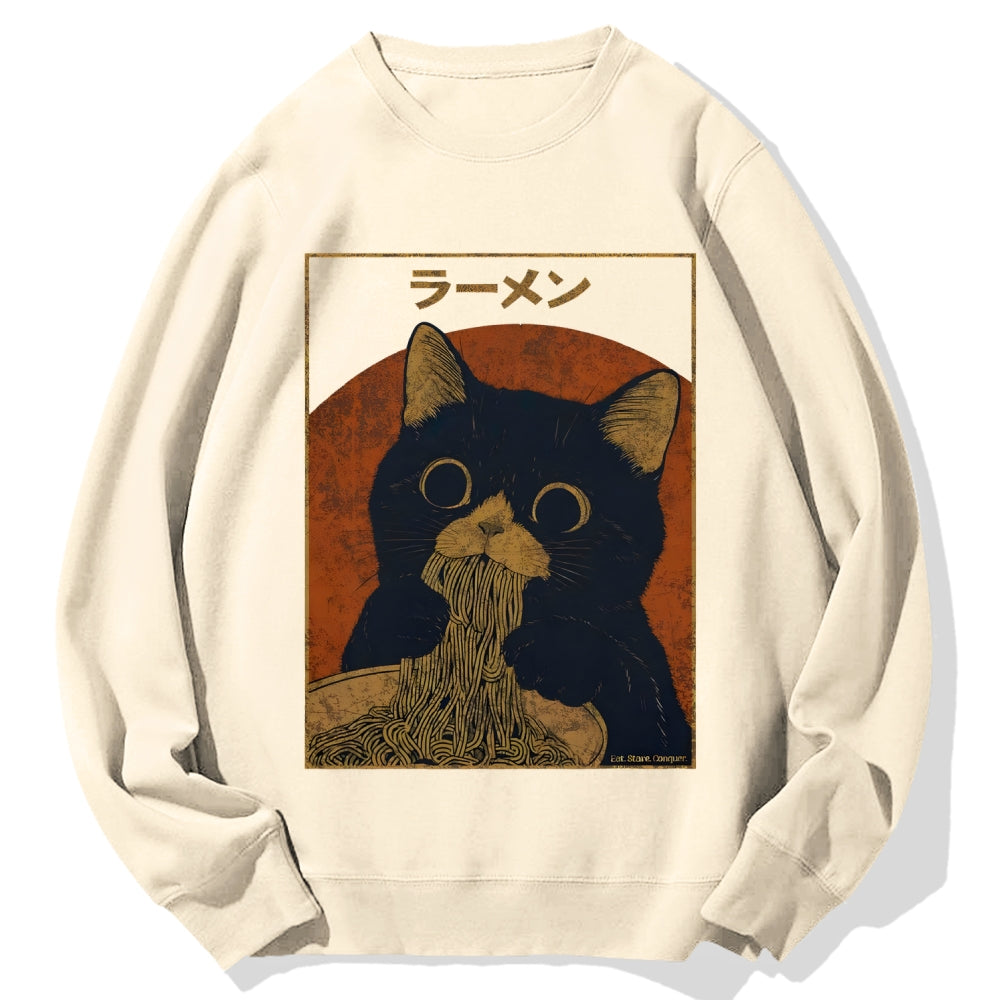 Black Cat Eating Ramen Cotton Sweatshirt