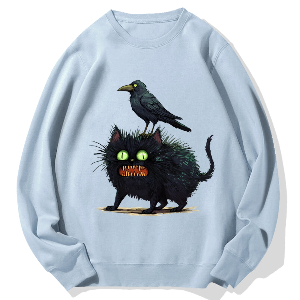 Crow And Black Cat Cotton Sweatshirt