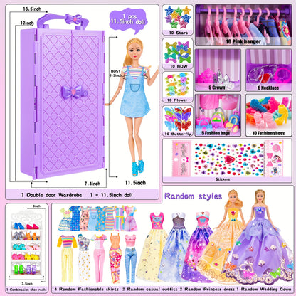 91 pièces de mode pour poupée de 11.5 pouces avec accessoires et placard, robes de princesse, robes à la mode, tenues, maillots de bain, chaussures, cintres, jouets d'habillage de poupée pour filles enfants tout-petits cadeaux de jouets