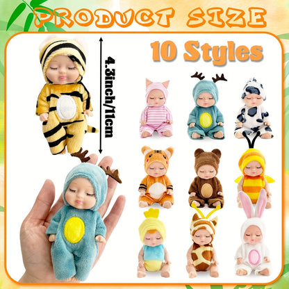 Lot de 10 Poupées Mini pour Jeunes Filles, Poupées Costumes Animaux Réalistes de 4 pouces, Mignonnes Poupées pour Fillettes, Panier Cadeau d'Anniversaire de Pâques, Saint-Valentin, Noël - Couleurs Variées