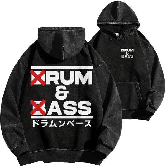 Drum And Bass Front And Back Printing Vintage Washed Hoodie