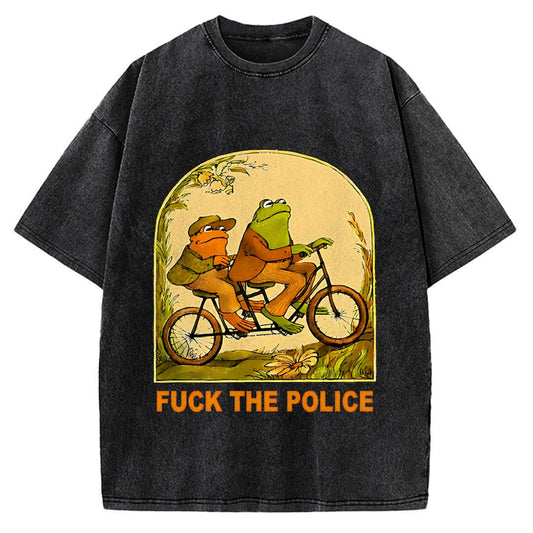 Fxxk The Police Funny Frogs Vintage Washed T-shirt