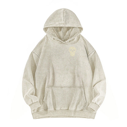 Cat Skull Front And Back Printing Vintage Washed Hoodie