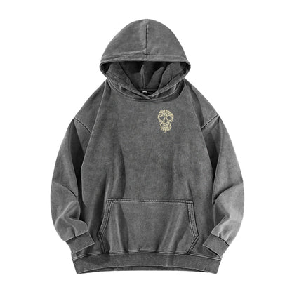 Cat Skull Front And Back Printing Vintage Washed Hoodie