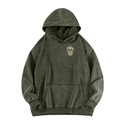 Cat Skull Front And Back Printing Vintage Washed Hoodie