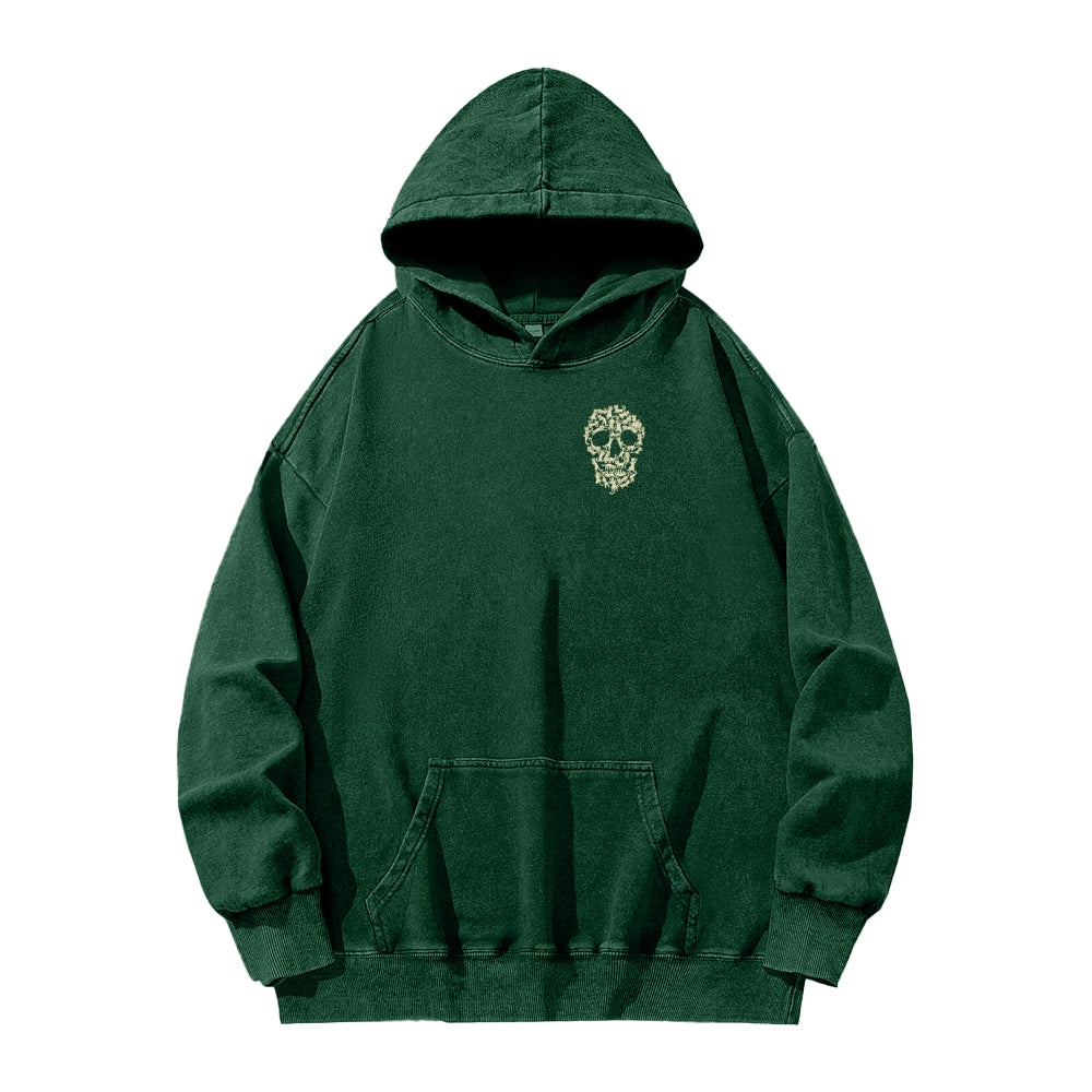Cat Skull Front And Back Printing Vintage Washed Hoodie