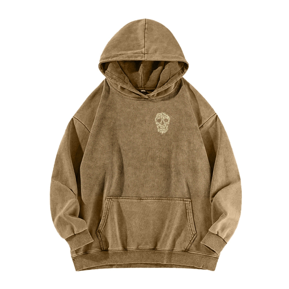 Cat Skull Front And Back Printing Vintage Washed Hoodie