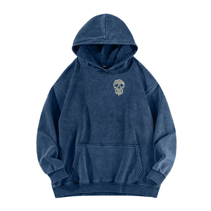 Cat Skull Front And Back Printing Vintage Washed Hoodie