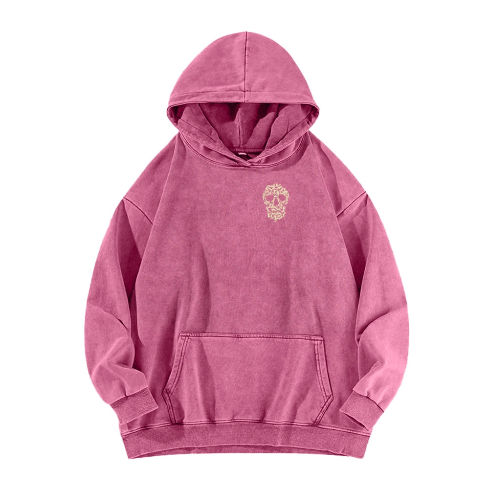 Cat Skull Front And Back Printing Vintage Washed Hoodie
