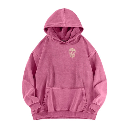 Cat Skull Front And Back Printing Vintage Washed Hoodie