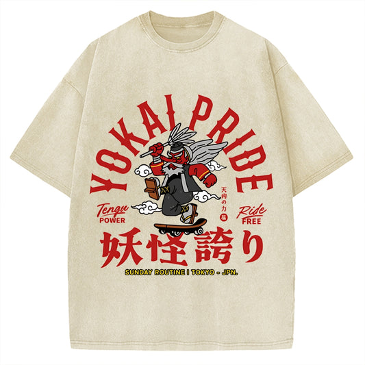 Japanese Ghost Yokai Pride Tengu Power Vintage Washed T-shirt
