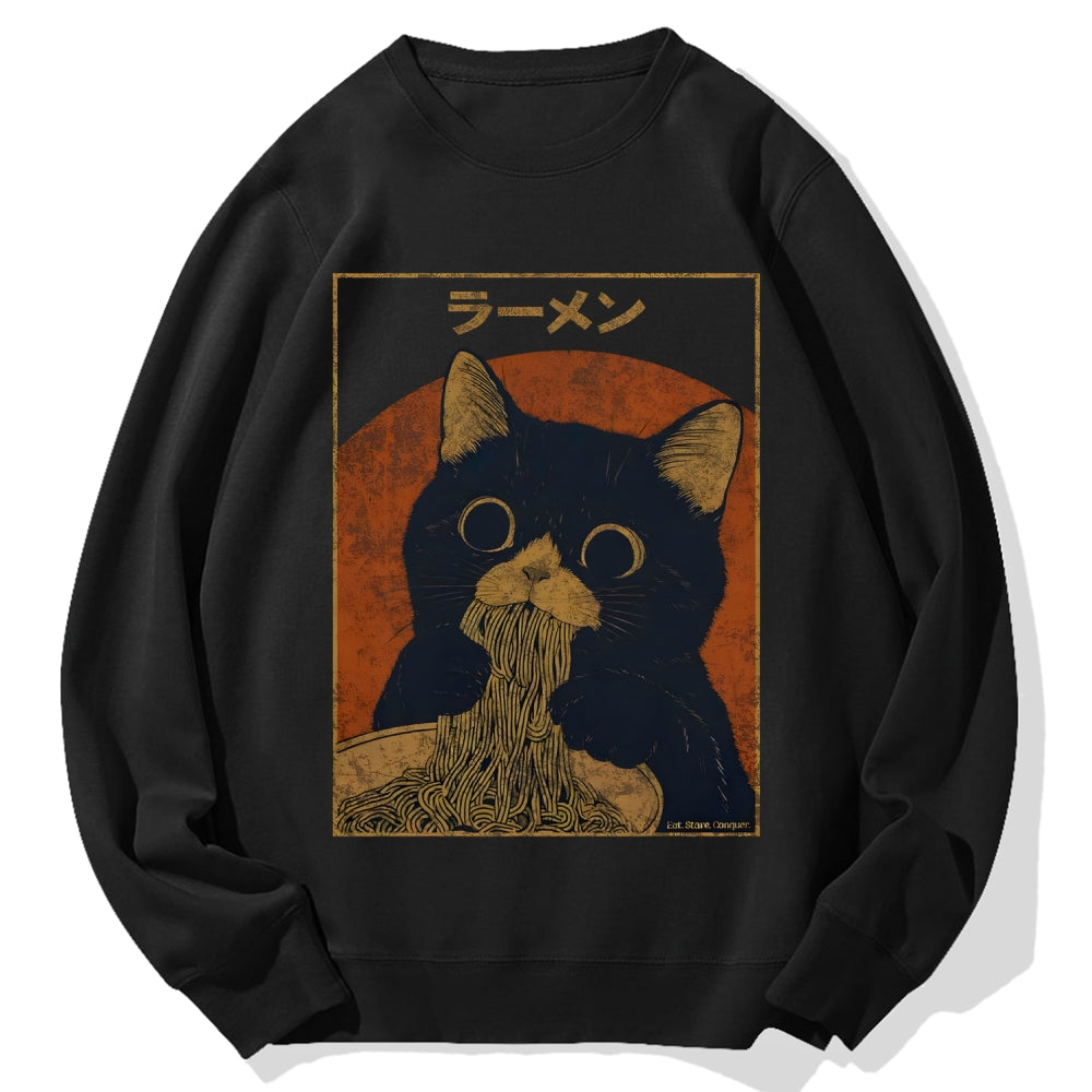 Black Cat Eating Ramen Cotton Sweatshirt