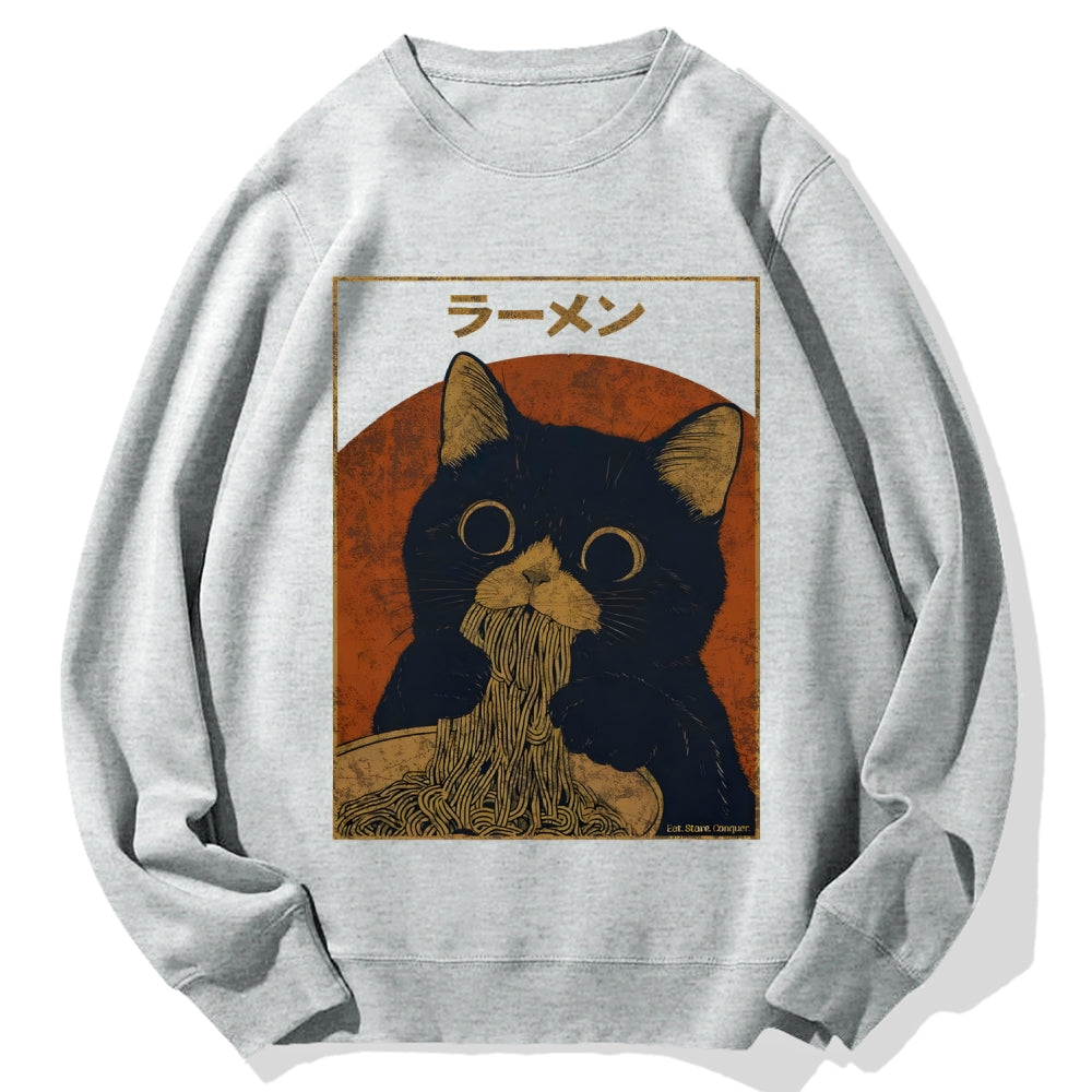 Black Cat Eating Ramen Cotton Sweatshirt