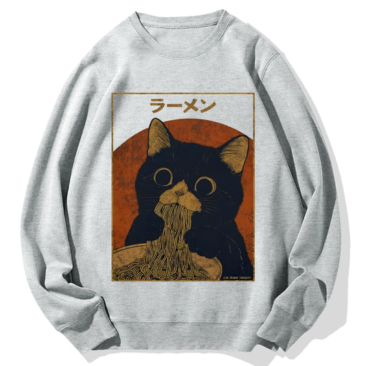 Black Cat Eating Ramen Cotton Sweatshirt