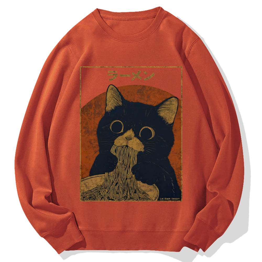 Black Cat Eating Ramen Cotton Sweatshirt