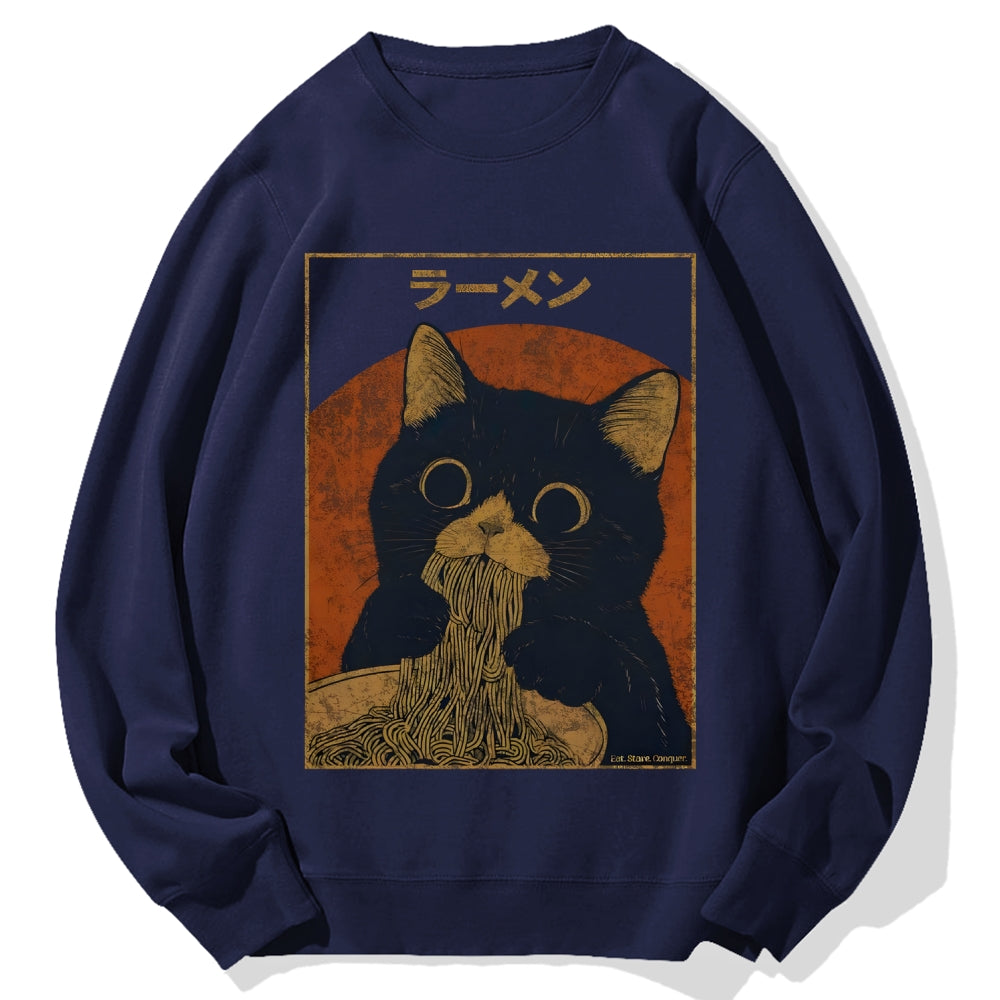 Black Cat Eating Ramen Cotton Sweatshirt