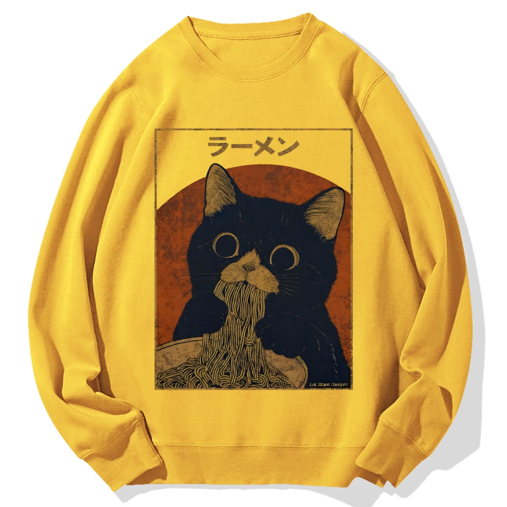 Black Cat Eating Ramen Cotton Sweatshirt