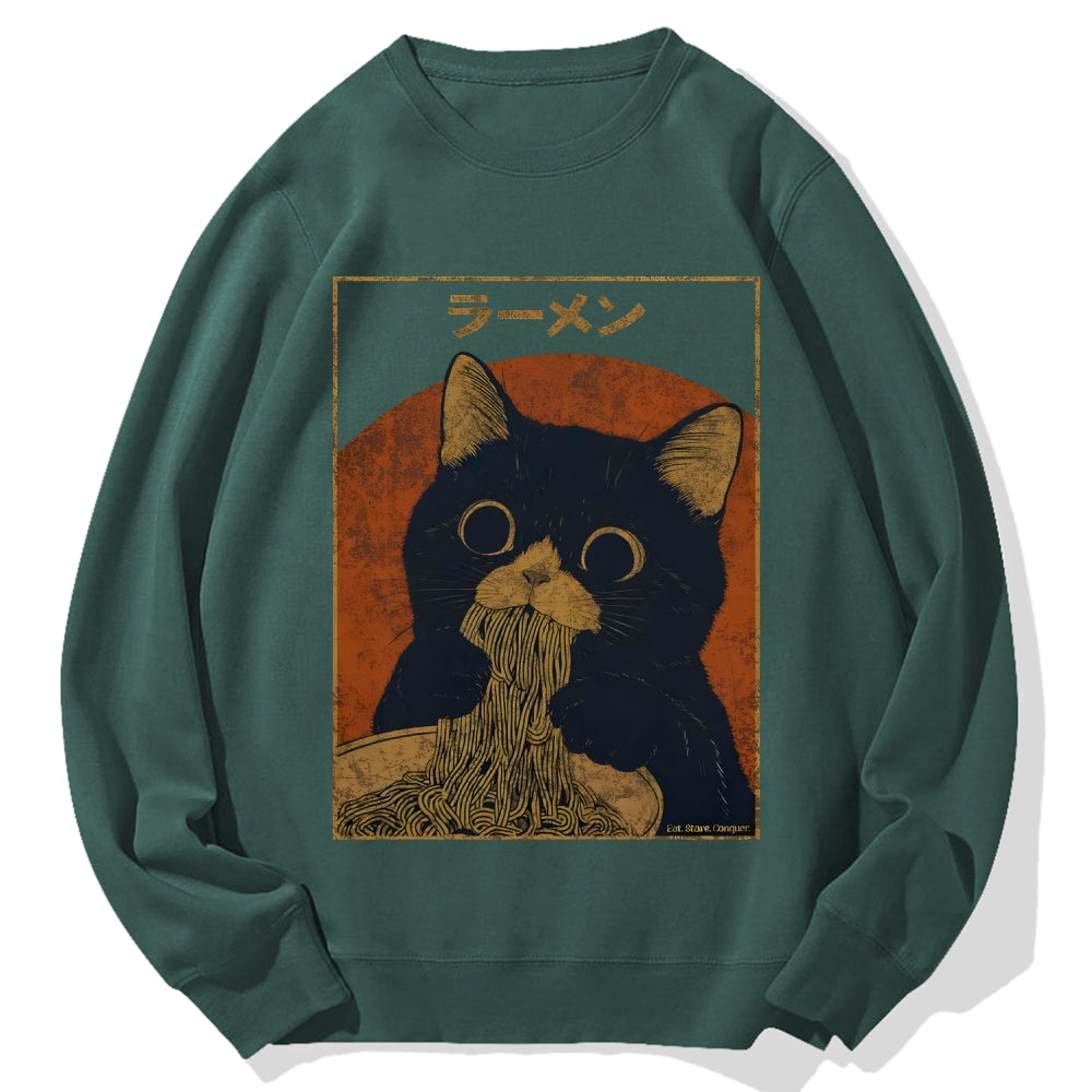 Black Cat Eating Ramen Cotton Sweatshirt