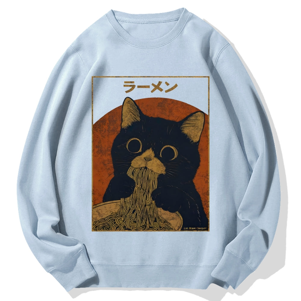 Black Cat Eating Ramen Cotton Sweatshirt