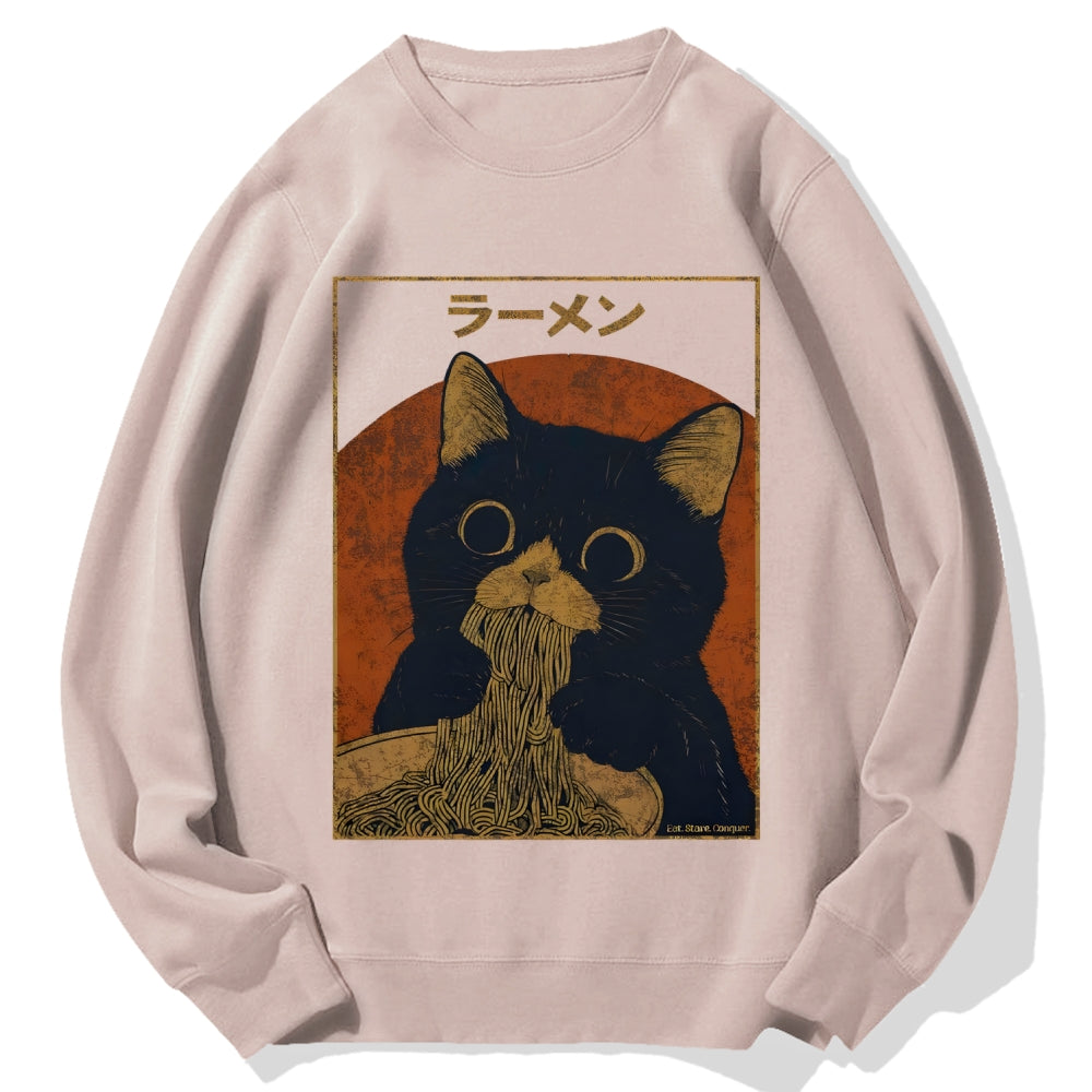 Black Cat Eating Ramen Cotton Sweatshirt