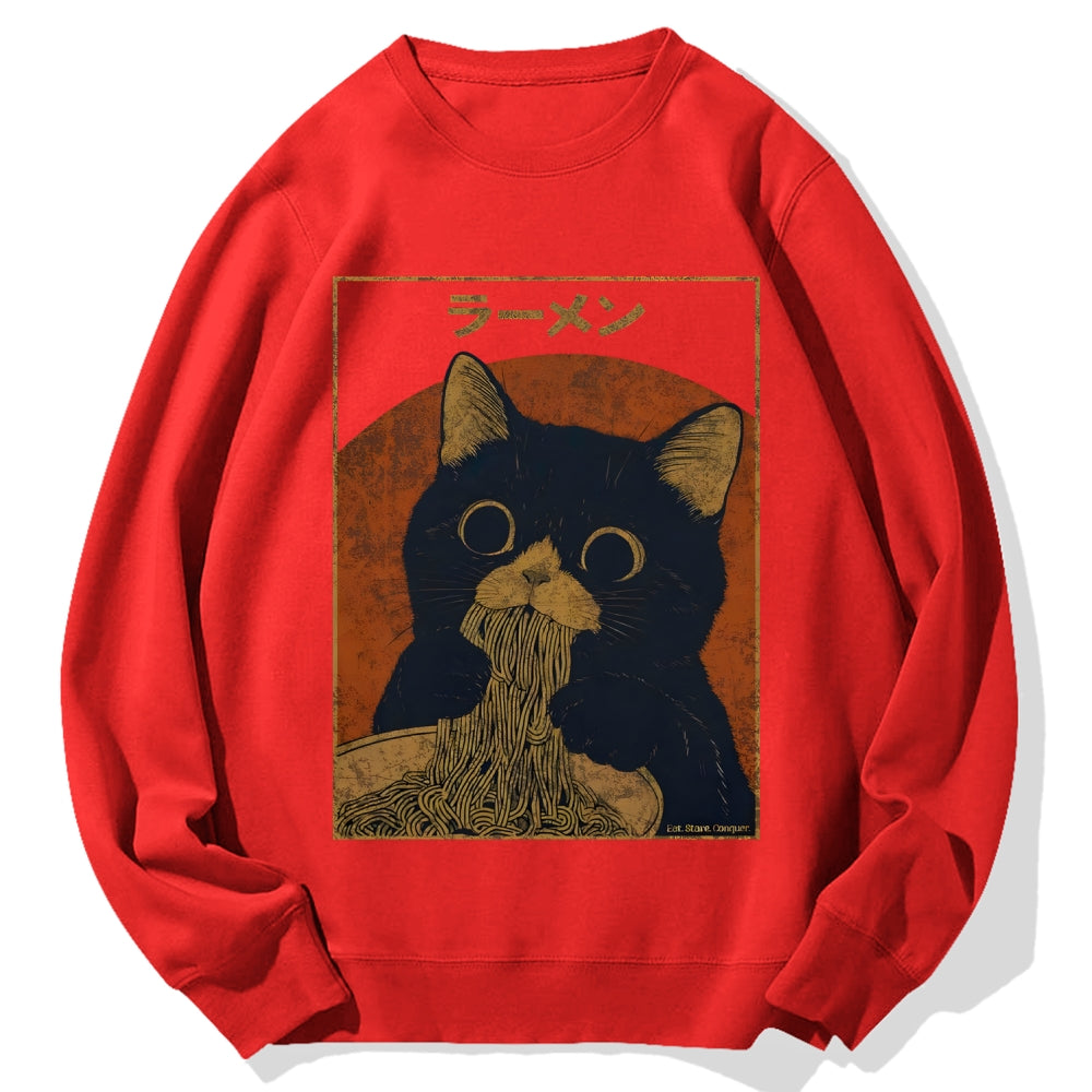 Black Cat Eating Ramen Cotton Sweatshirt