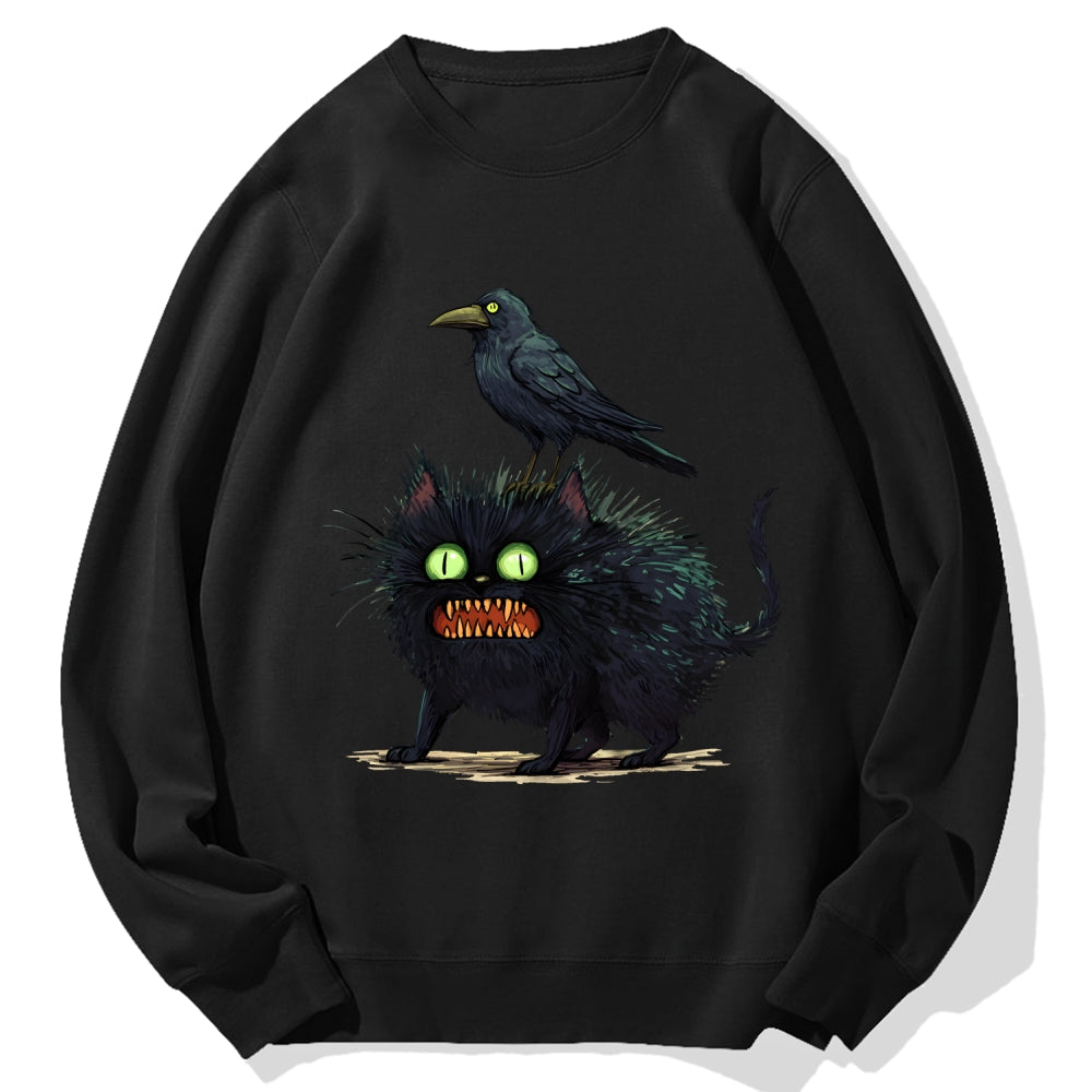 Crow And Black Cat Cotton Sweatshirt