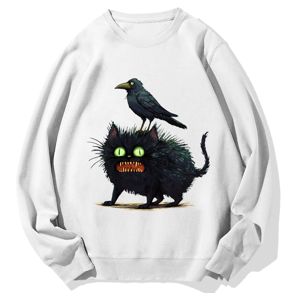 Crow And Black Cat Cotton Sweatshirt
