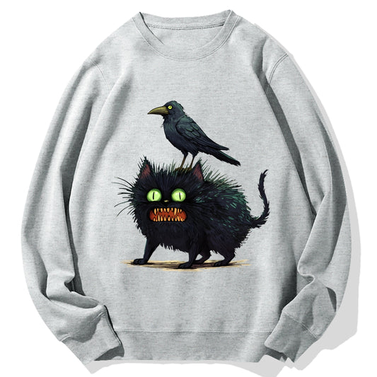 Crow And Black Cat Cotton Sweatshirt