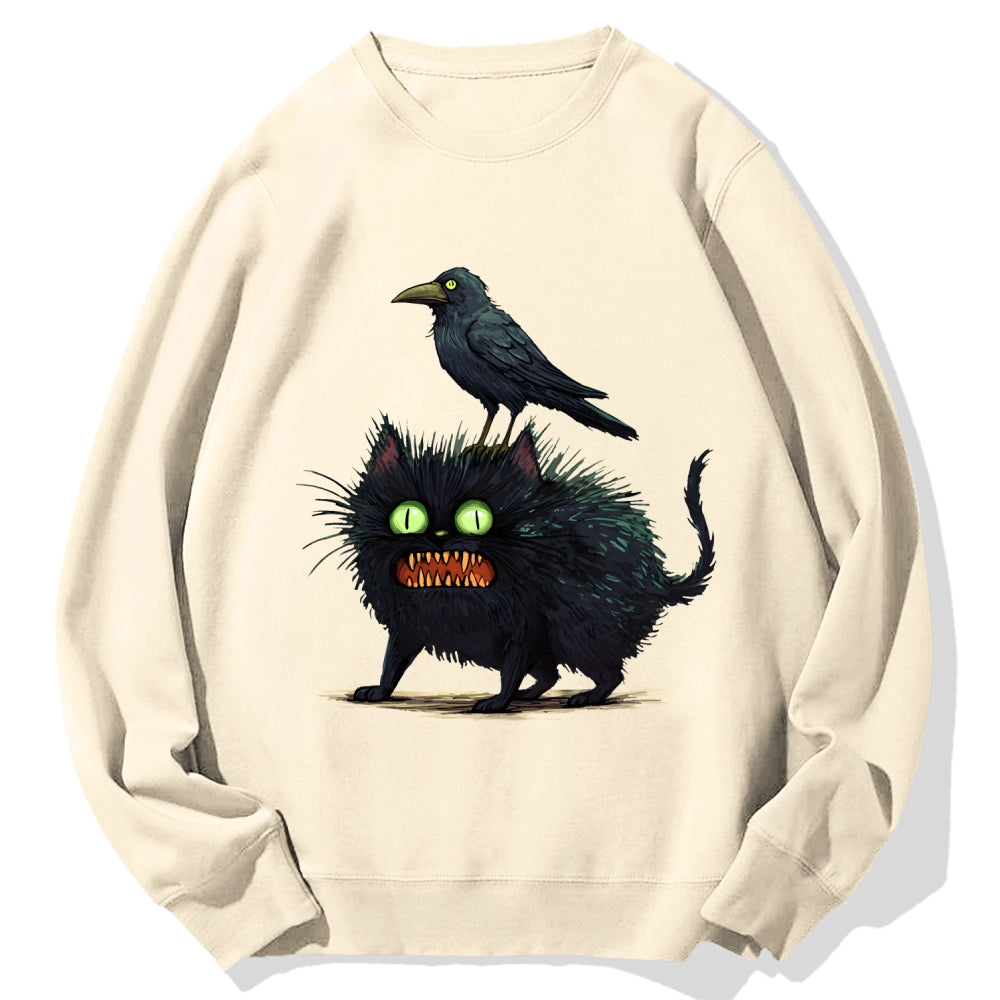 Crow And Black Cat Cotton Sweatshirt