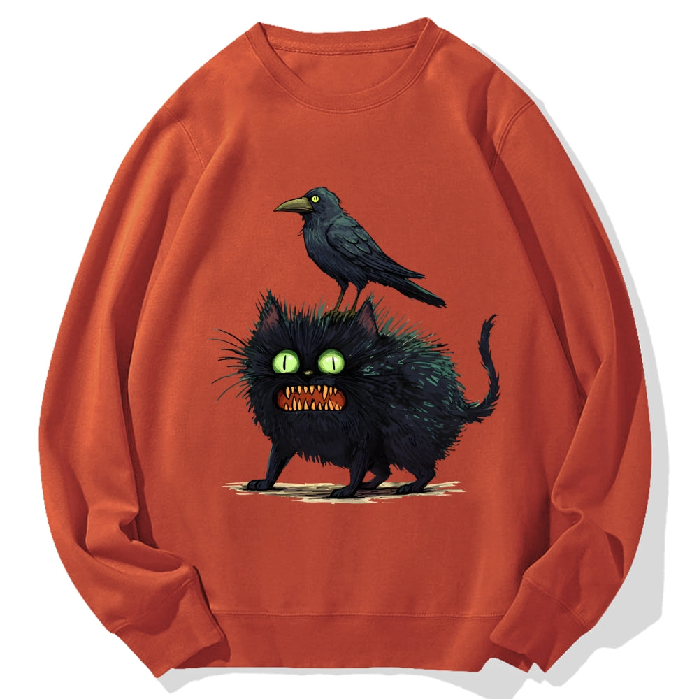Crow And Black Cat Cotton Sweatshirt