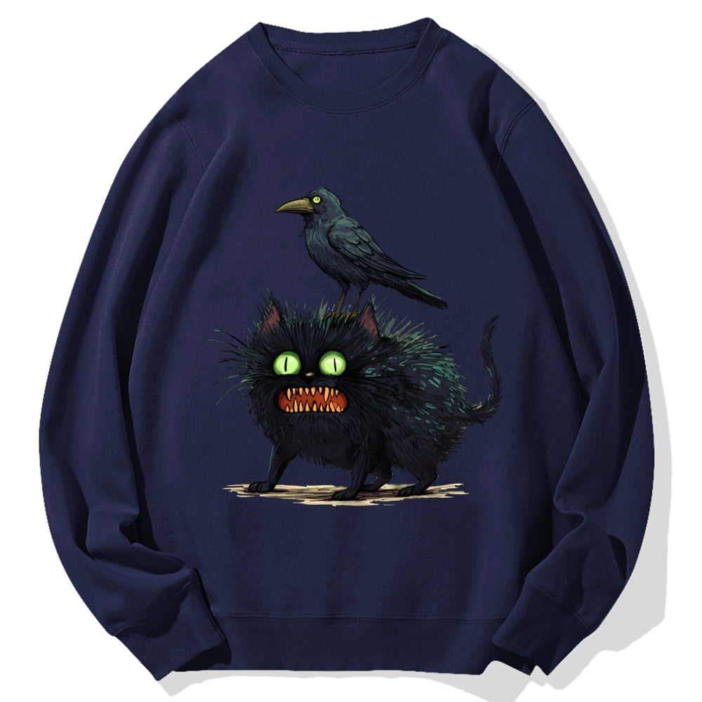 Crow And Black Cat Cotton Sweatshirt