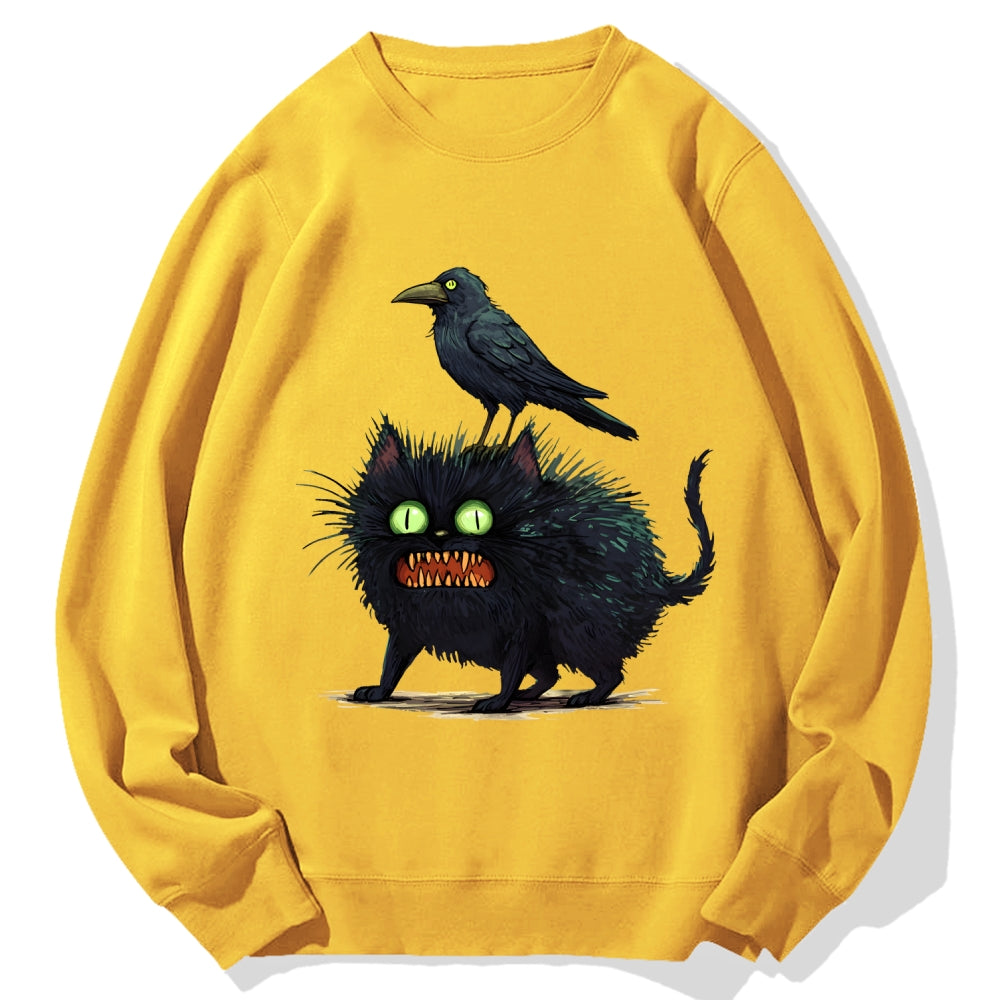 Crow And Black Cat Cotton Sweatshirt