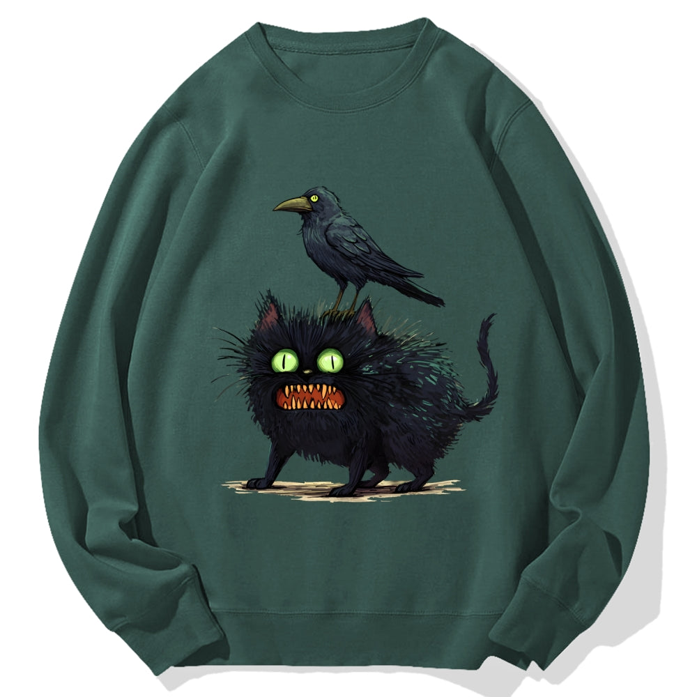 Crow And Black Cat Cotton Sweatshirt