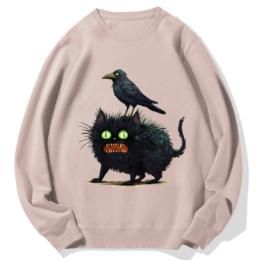 Crow And Black Cat Cotton Sweatshirt