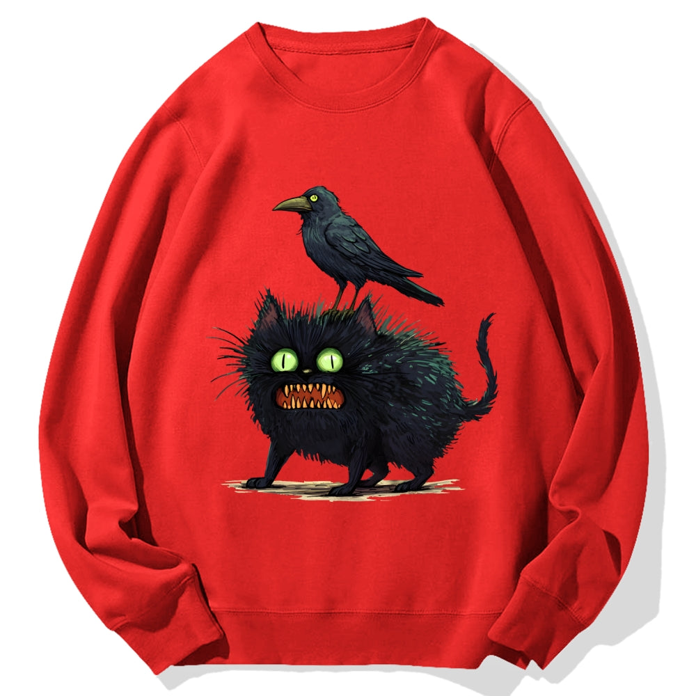 Crow And Black Cat Cotton Sweatshirt