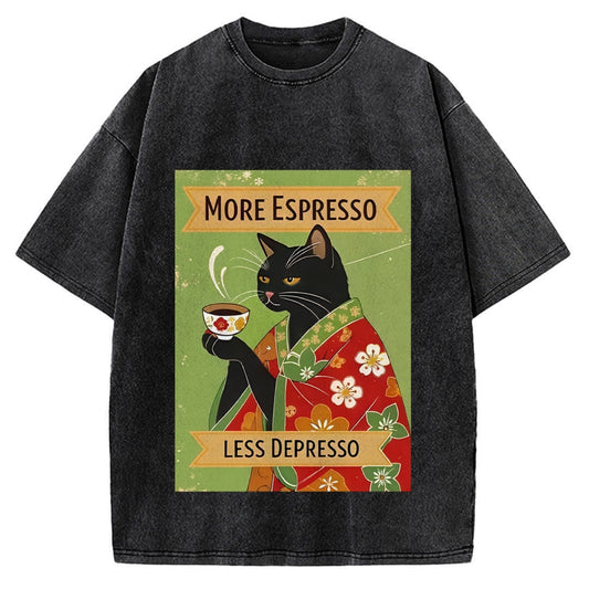 More Espresso Less Depresso Kimono Cat Vintage Washed T-shirt