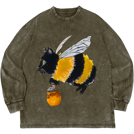 Funny bee cat Vintage Washed Sweatshirts