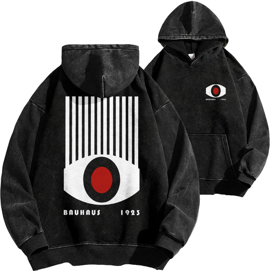 Bauhaus Red Black Eyes Front And Back Printing Vintage Washed Hoodie