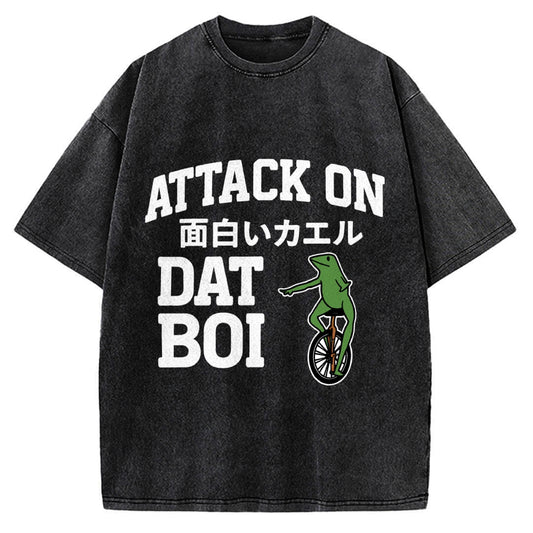 Attack on Funny Frog Dat Boi Vintage Washed T-shirt
