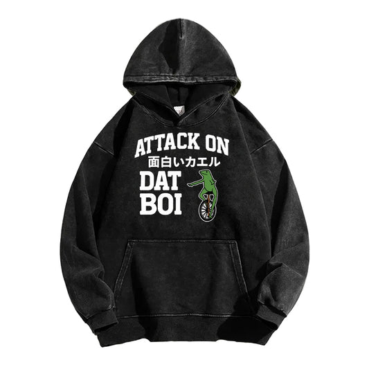 Attack on Funny Frog Dat Boi Vintage Washed Hoodie