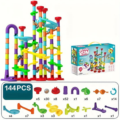 Jeu de construction de parcours de marbre MAYAPHILOS 144pièces, jeu éducatif de blocs de construction pour enfants, filles et garçons, cadeau de Noël et d'anniversaire, résine ABS, couleurs assorties, amusement ludique