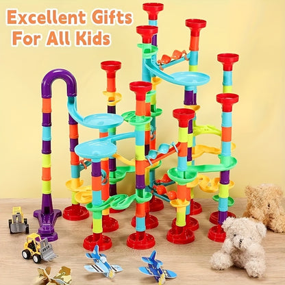 Jeu de construction de parcours de marbre MAYAPHILOS 144pièces, jeu éducatif de blocs de construction pour enfants, filles et garçons, cadeau de Noël et d'anniversaire, résine ABS, couleurs assorties, amusement ludique