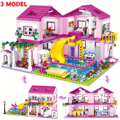 Villa de Vacances d'Été avec Vue sur la Rue de la Ville - Château en Briques à Assembler - Piscine - Jouet DIY pour Filles - Cadeau d'Anniversaire ou de Noël pour Enfants